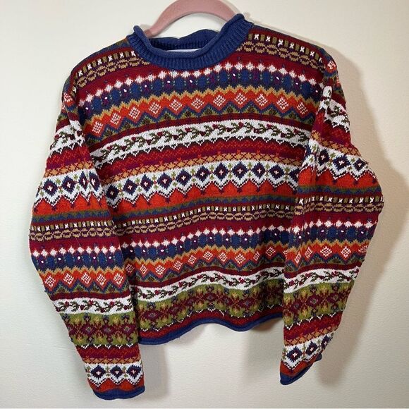 ✨ Vintage Marisa Christina Women’s Red Blue Patterned Sweater PM Linen - Picture 1 of 12
